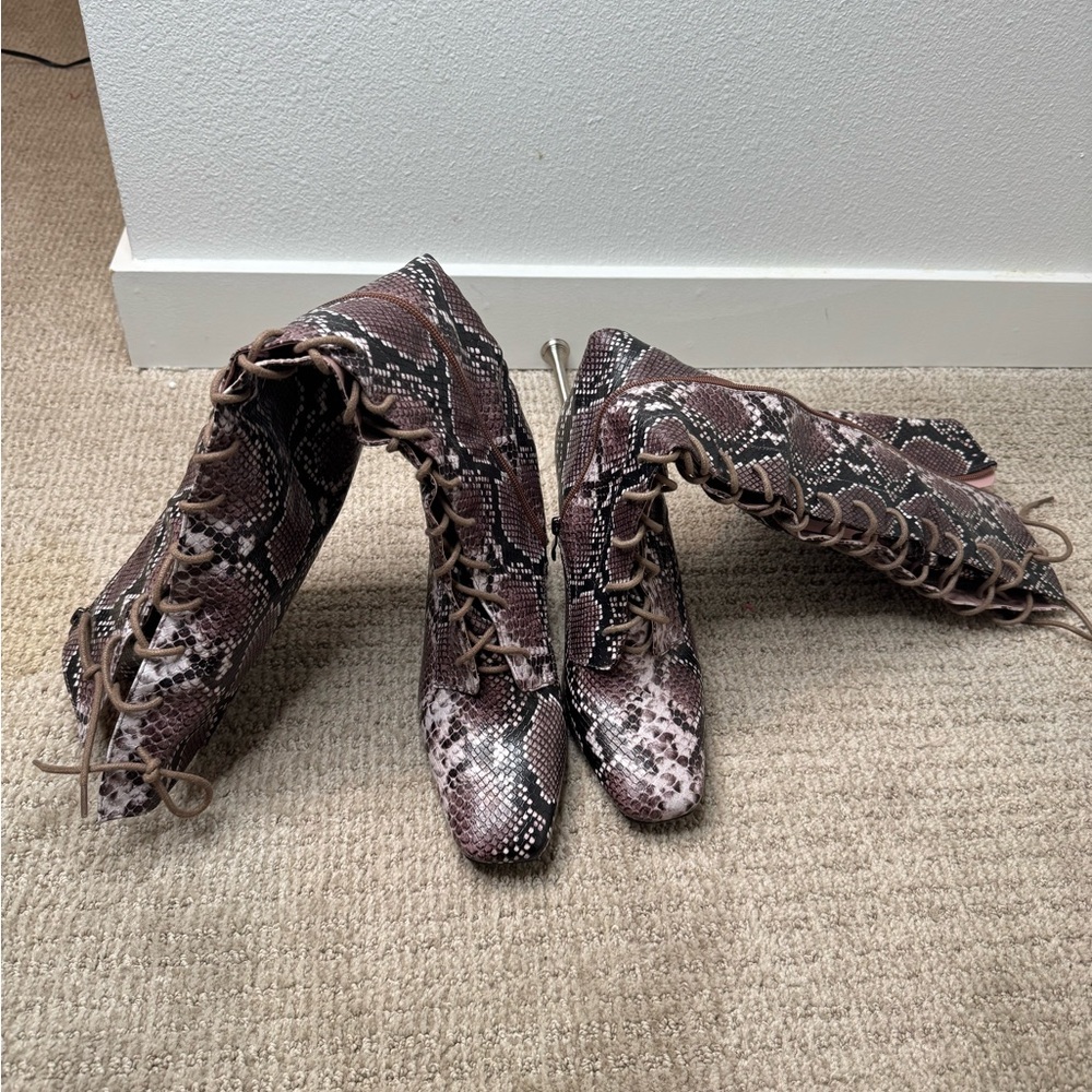 Snakeskin Lace-Up Women's Boots